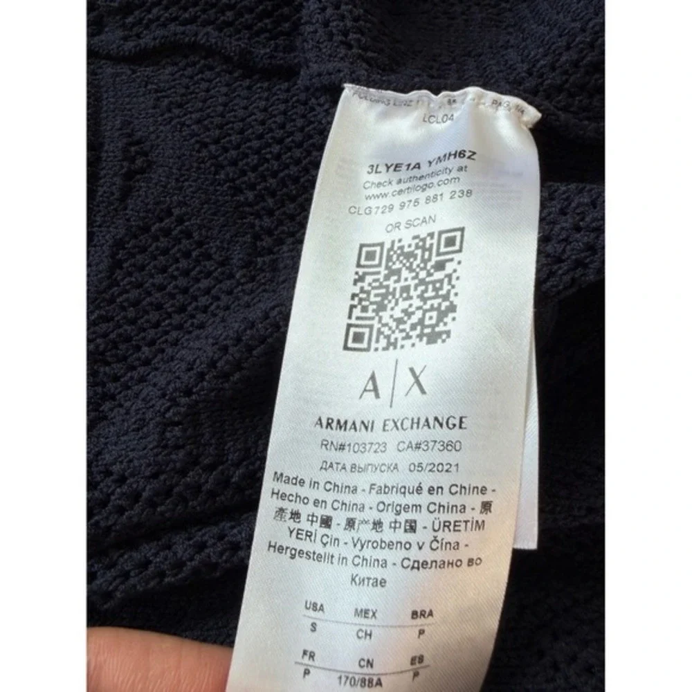 A/X Armani Exchange Navy Blue Logo Knit Open Front Cardigan Oversized Colorblock